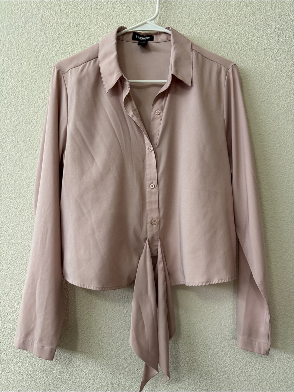 Express Dusty Blush Tie-Front Button Blouse